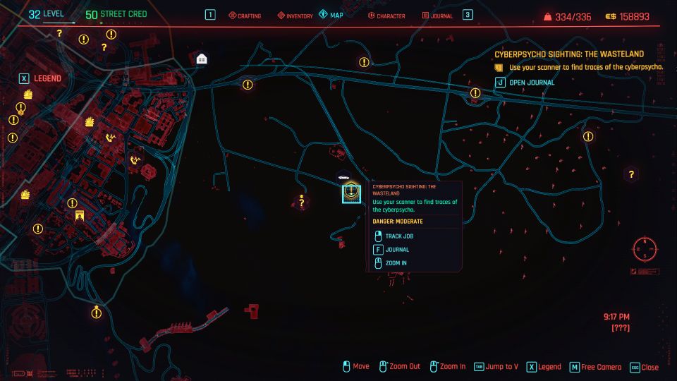 cyberpunk 2077 - the wasteland (cyberpsycho sighting) location