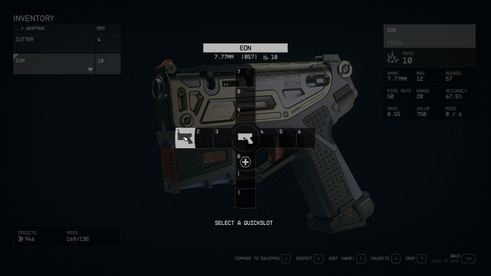 Starfield: How To Put weapon in quickslot