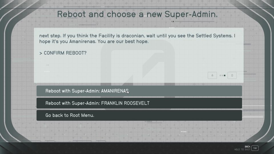 Starfield: Operation Starseed Mission - choose new super admin